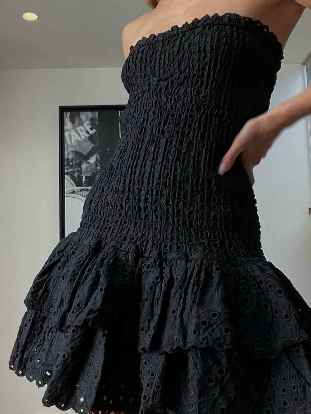 Strapless Black Ruffle Mini Dress - Picture 2 of 5